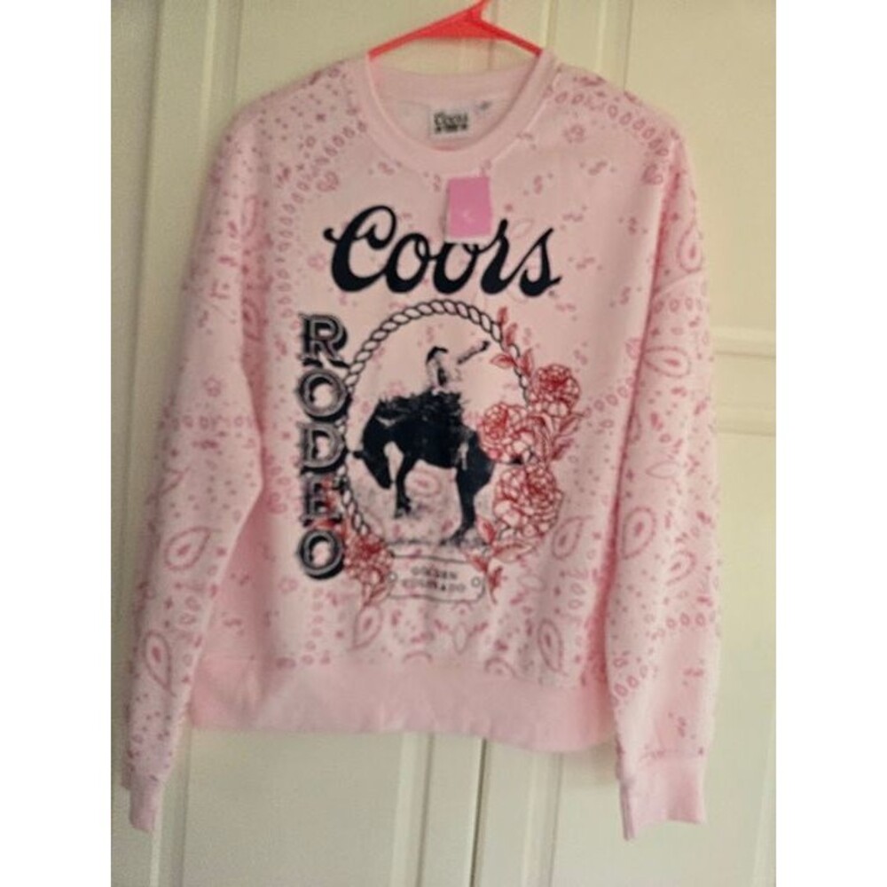 Coors Rodeo Graphic Sweatshirt Pink Bandana Print Crewneck - Womens Medium - NEW